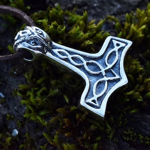 Thor’s Hammer Necklace Pendant, Bronze and Sterling Silver Men’s Viking Jewelry, Gift for Him, Mjolnir