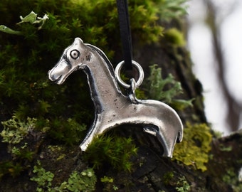 Ancient Horse Necklace Pendant Replica, Handmade Norse Jewelry in Silver or Bronze, Gift for Ren Fair Goer, Medieval-Inspired