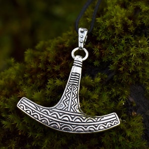 Sterling Silver Mjolnir Necklace Pendant, Handmade Norse Thor Hammer Pendant for Him, Finnish Ukko Axe Pendant