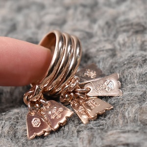 Latvian Seven Day’s Ring with Charms, Gold Plated Sterling Silver Baltic Bride’s Ring, Handmade Pagan Jewelry with Pagan Protective Symbols
