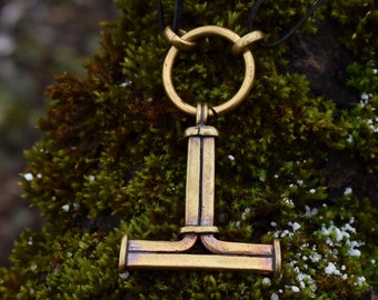 Massive Thor Hammer Necklace Pendant, Handmade Ancient Bronze Mjolnir for Him, Heavy Norse Jewelry, Gift for Viking Husband
