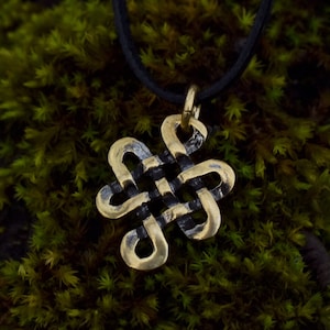 Endless Knot Necklace Pendant for Him and Her, Sterling Silver and Bronze Jewelry with Eternity, Infinity Knot, Anniversary Gift