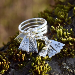 7 Day Ring in Sterling Silver, Latvian Bride’s Ring with Charms, Handmade Jewelry with Baltic Symbols, Unique Engagement Gift