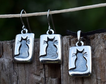 Regalo para amantes de los gatos, pendientes y colgante de gato hechos a mano, joyería de plata de ley para mascotas, regalo para novia - Técnico veterinario