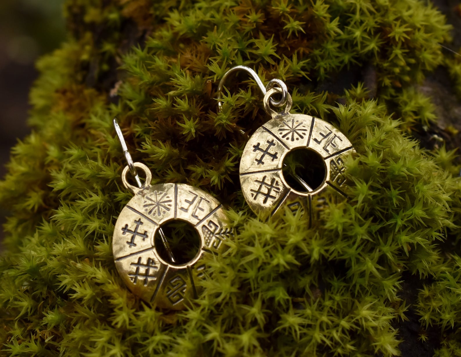 Circle Women Earrings With Baltic Runes, Handmade Sustainable Latvian ...