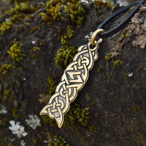 Long Celtic Knot Necklace Pendant, Gothic Jewelry in Bronze or Sterling Silver