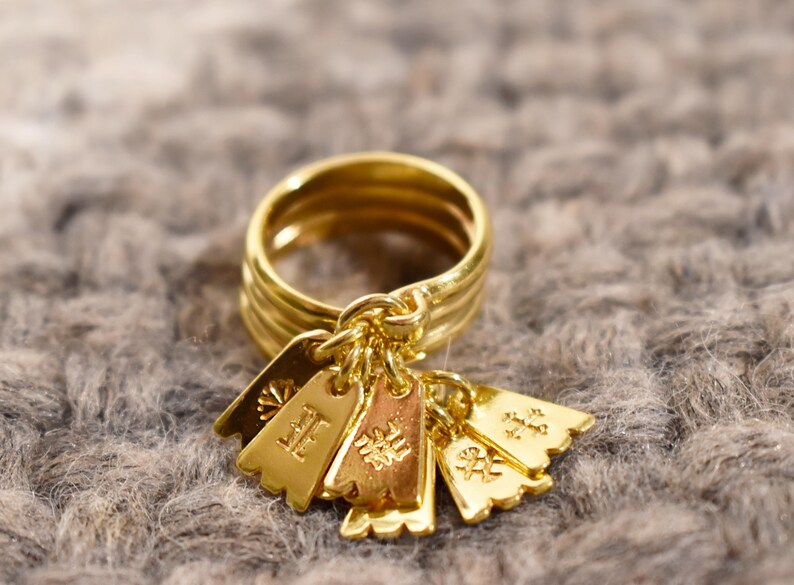 Dangling Ring With Charms, Yellow 14K Gold Plated Sterling Silver ...