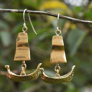Sailing Boat Statement Earrings in Sterling Silver or Bronze, Nautical Theme Jewelry for Women, Gift for Sailor or Beach Lover