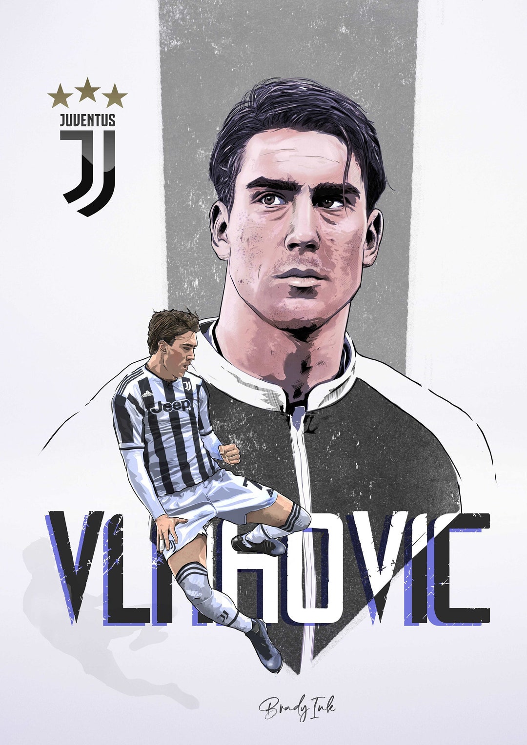 Dusan Vlahovic Juventus stampa d'arte calcio Etsy Italia