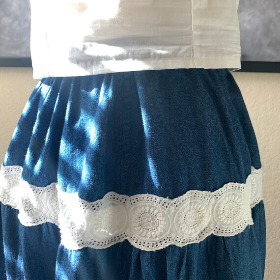 Vintage Denim Chambray Lace Skirt - image 2