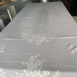 Vintage White Semi-Sheer Floral Tablecloth,Wedding Decor Table Cloth Shabby Chic