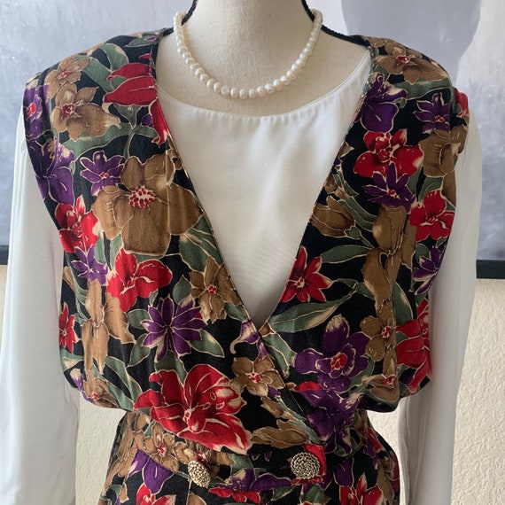 Vintage Floral Blouson  Midi Dress Quarter Puffed… - image 2