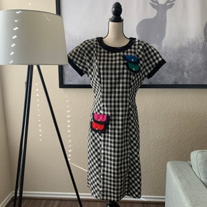 Vintage  70&#39;s ETOILE Collection Sheath Dress,Gingham Shoulder Pad Midi Dress  Size 13/14