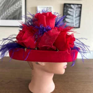 Vintage Red Church Hat Derby Hat Wool Felt Feather Hat - Etsy