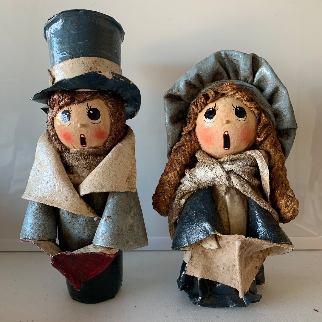 Paper Mache Christmas Carolers 