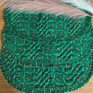 Set of 3 Christmas Quilted Placemats,Holiday Ruffled Placemats ,Green Placemats