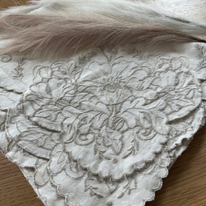 Square tablecloth Linen Off White Tablecloth Scalloped Edge Hibiscus Flower Embroidery