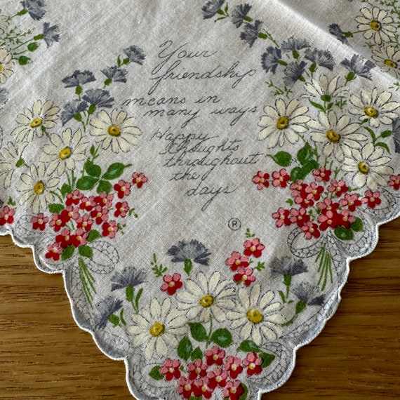 Lot of 3 Vintage Friendship Handkerchiefs Floral … - image 3