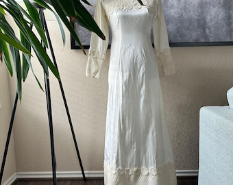 Vintage 50er Jahre Hochzeitskleid Elfenbein Häkelspitze Hochzeitskleid Lange Ärmel Größe 6