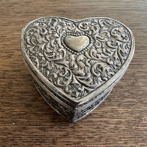 Vintage Heart Shaped Trinket Box Silver Plated Lined
