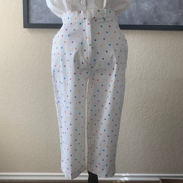 Vintage White Polka Dots Multi Color Capri Pants BRIGGS Petite Size 8