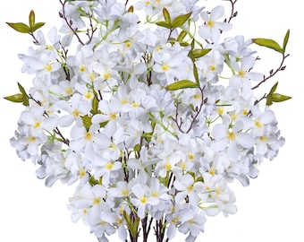 Apple Blossoms Artificial Tree Branches 33” Long Stems Silk Flowers Bulk Decoration, 3pcs (White)