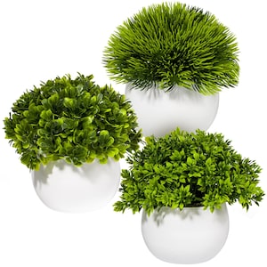 Potted Artificial Plants: Faux Greenery in White Pots, Set of 3