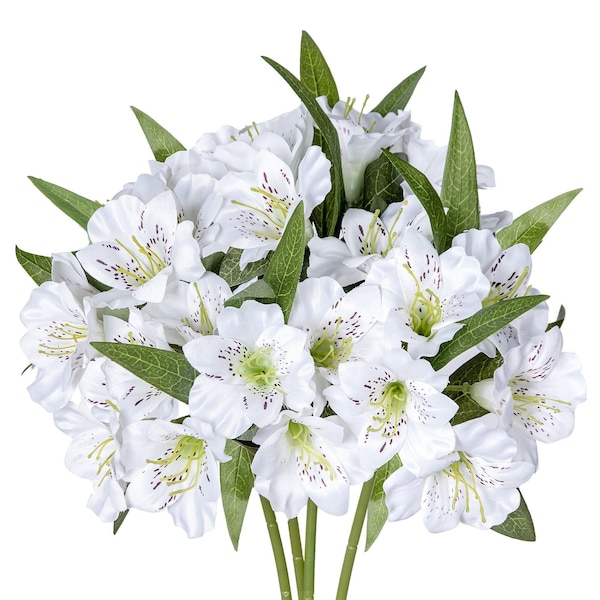 Amaryllis Artificial Flowers, Faux Bouquet 18” Tall Stems - 4pcs Set (White)