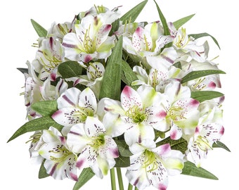 Alstroemeria Artificial Flowers, Peruvian Lily Faux Bouquet 18” Long Stems, 4pcs Bulk (Ivory-Multi)