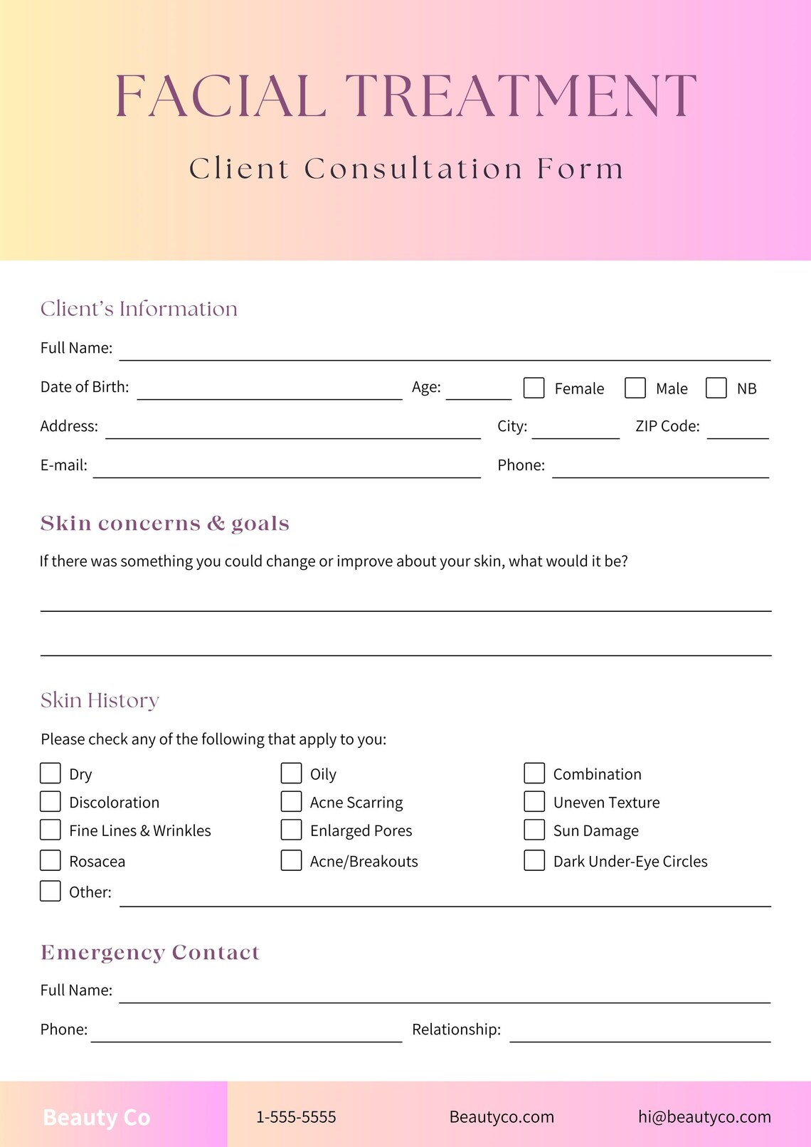 Editable Facial Treatment Client Intake Form - Etsy