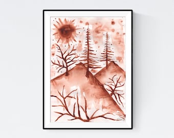 Original Hand-Painted Watercolor Abstract Landscape No 9