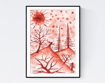 Original Hand-Painted Watercolor Abstract Landscape No 8