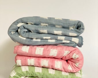 Check BABY QUILT| blue khantha baby quilt | pink baby quilt | Green check baby quilt / blanket