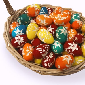 Traditional European Polish Hand-Carved Wooden Eggs (Bundle of 6)