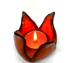 Handmade Glazed Ceramic Tulip Tea Light Candle Holder (2.5") – Artisan Crafted, Elegant Home Décor & Perfect Gift for Nature Lovers