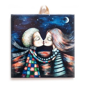 Couple in Love Ceramic Tile - Handcrafted Romantic Home Decor, Perfect Gift for Weddings or Anniversaries #O-06