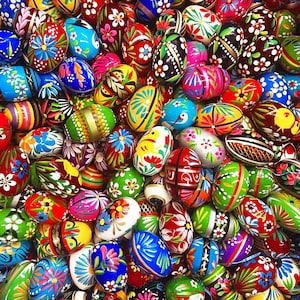 Traditional European Polish Hand-Painted Wooden Eggs with Drawstring Bag - Small Size (Bundle of 9)