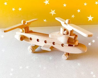 Wooden Dual Helicopter Toy | 100% Natural Beechwood | Eco-Friendly Montessori Toy | Made in Europe | Vesplo
