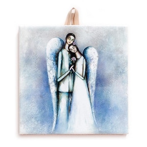 Angel Couple - Handcrafted Ceramic Tile, Romantic Home Decor, Perfect Gift for Weddings or Anniversaries #Z-11