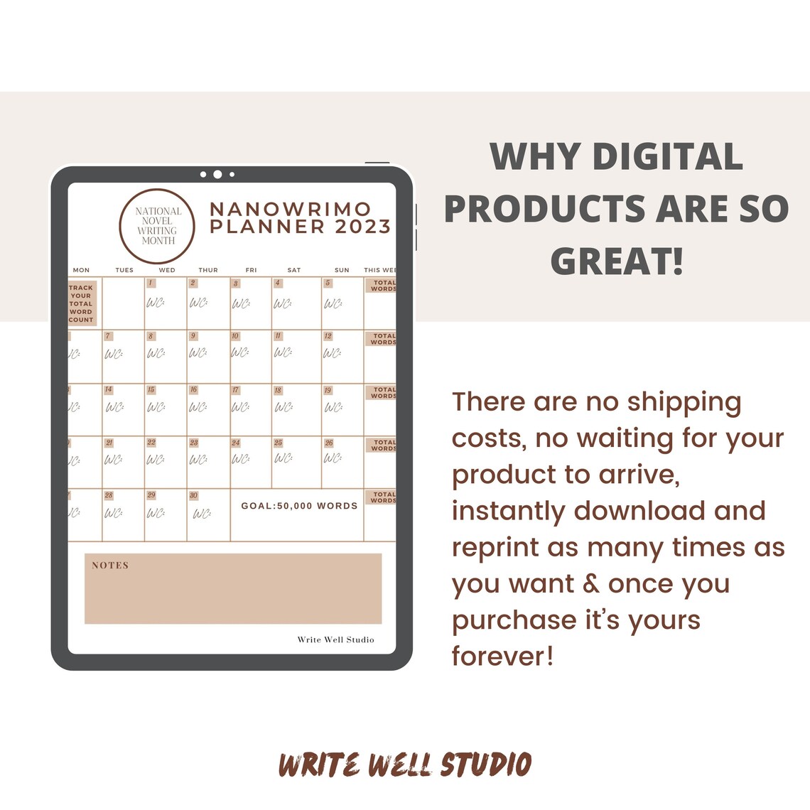 Preptober 2023, Nanowrimo Checklist for Writers, Word Count Calendar Etsy