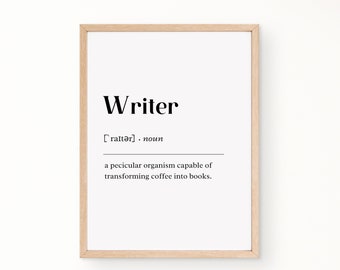 Arte de pared imprimible con la definición de escritor, regalo para escritores, descarga digital, arte de pared de autor, decoración de oficina, arte de pared imprimible