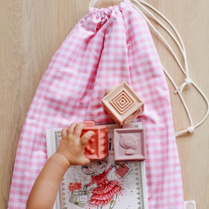 Sac de bibliothèque - soie de fée, vichy, sac de bibliothèque pour enfants, sac fourre-tout, sac de livres pour enfants, sac sur mesure, fait main
