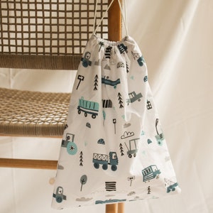 Sac de bibliothèque - Véhicules, Sac de bibliothèque pour enfants, Sac fourre-tout, Sac de livres pour enfants, Sac sur mesure, Fait main