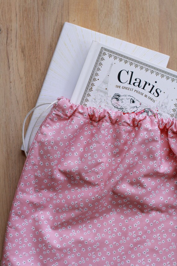 Handmade Kids Library Bag: Pink Floral Cotton Tote