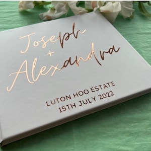 Personalised Wedding Guest Book Simple elegant design wedding Keepsake Modern Wedding Guest Book Landscape Foil Chrome Metallic Hardcover