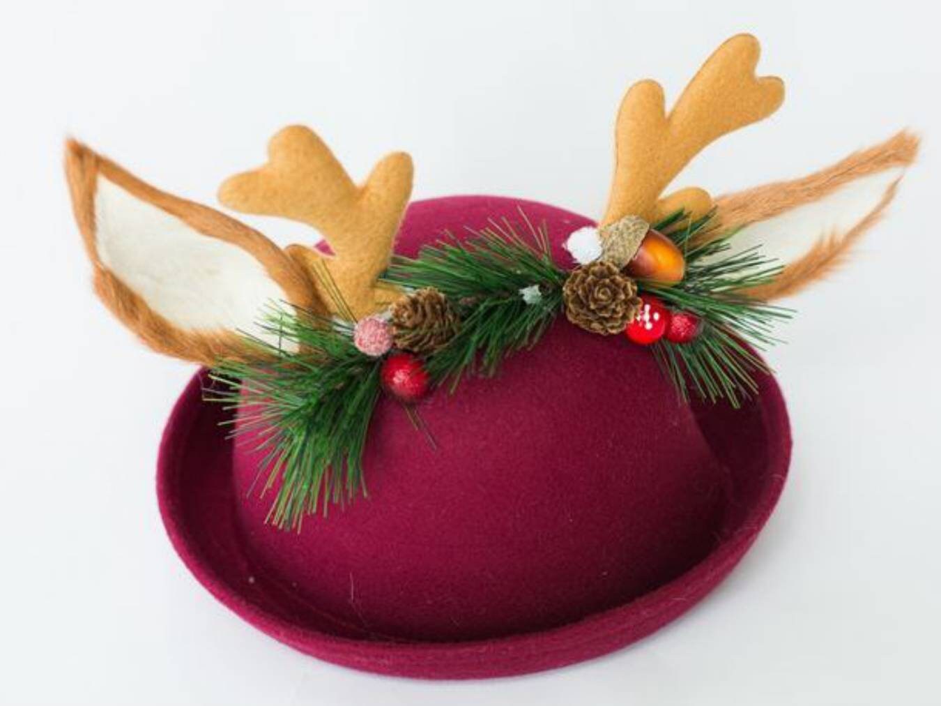 Christmas Reindeer Antlers Hat for Adult Women and Kids, Mistletoe Hat