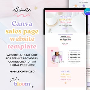 Página de ventas de Canva. Plantilla de sitio web de Canva. Plantilla de página de ventas de Canva. Lanzamiento de cursos. Sitio web de coaching. Página de destino. Plantilla de embudo de ventas.