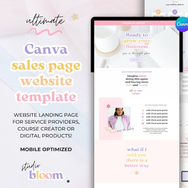 Canva Sales Page. Canva Website Template. Canva Sales Page Template. Course Launch. Coaching Website. Landing Page. Sales Funnel Template.