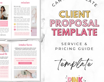 Modello di proposta cliente, guida ai servizi e ai prezzi, pacchetto di benvenuto, guida ai servizi per i nuovi clienti, onboarding con coaching, assistente virtuale, Canva
