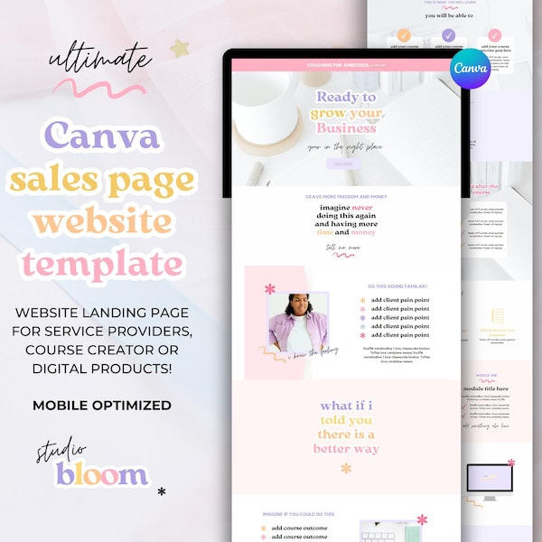 Canva Sales Page. Canva Website Template. Canva Sales Page Template. Course Launch. Coaching Website. Landing Page. Sales Funnel Template.